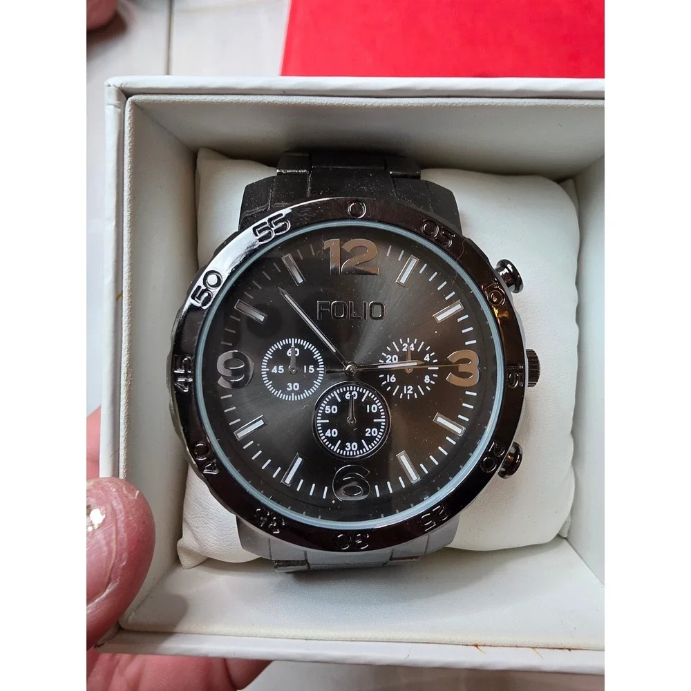 Folio Mens Gunmetal Grey Chronograph Style Watch FMDMSG074 Japan Movt